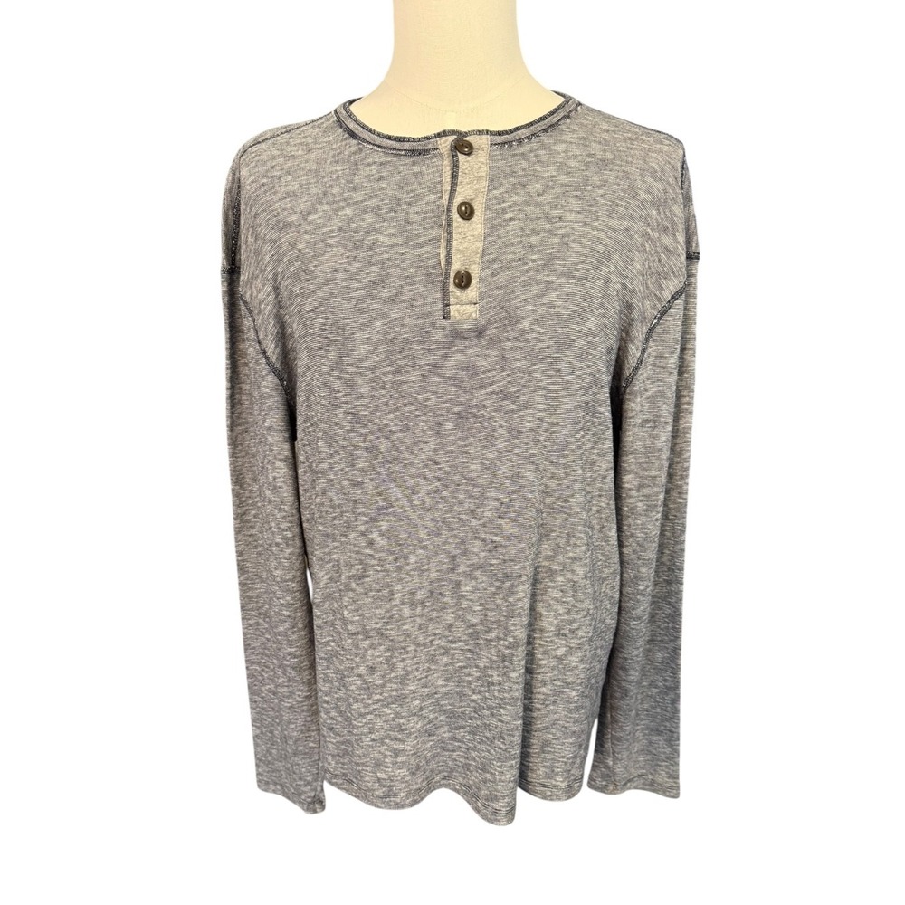 Banana Republic Mens XL Henley Long Sleeve Shirt Navy White Striped Cotton Blend